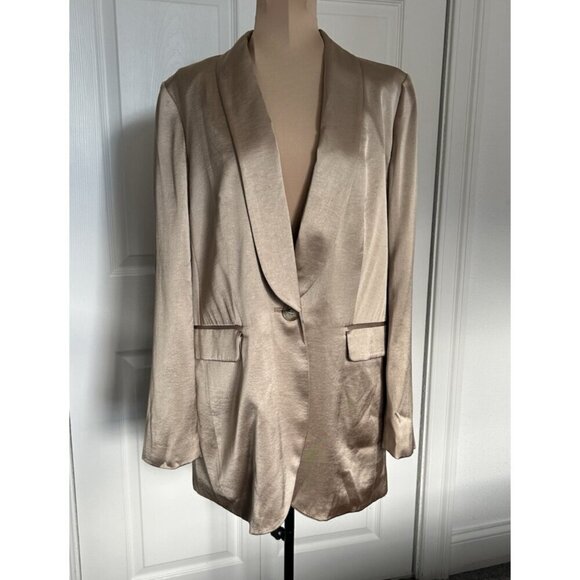 Madewell Satin Oversized Blazer Matchstick Beige Tan Sateen Jacket NN822 Size 4 - Picture 4 of 12